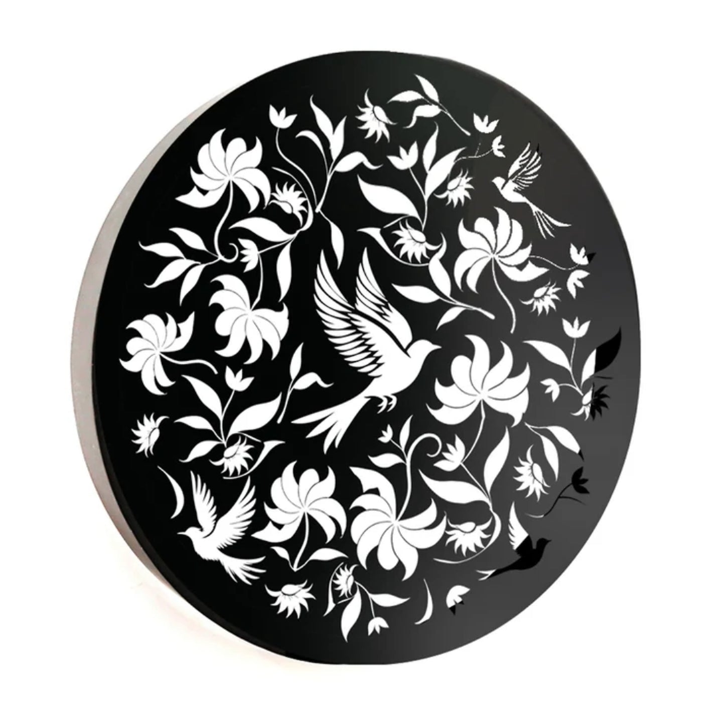 Round Birds Solar Wall Panel Metal LED Garden Decor - 40cm x 40cm x 5cm