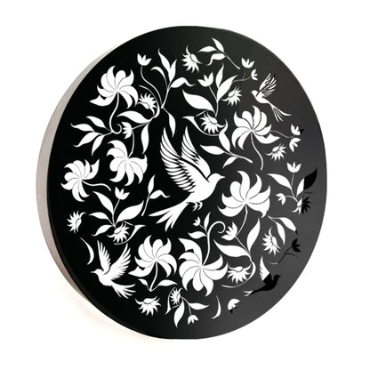 Round Birds Solar Wall Panel Metal LED Garden Decor - 40cm x 40cm x 5cm