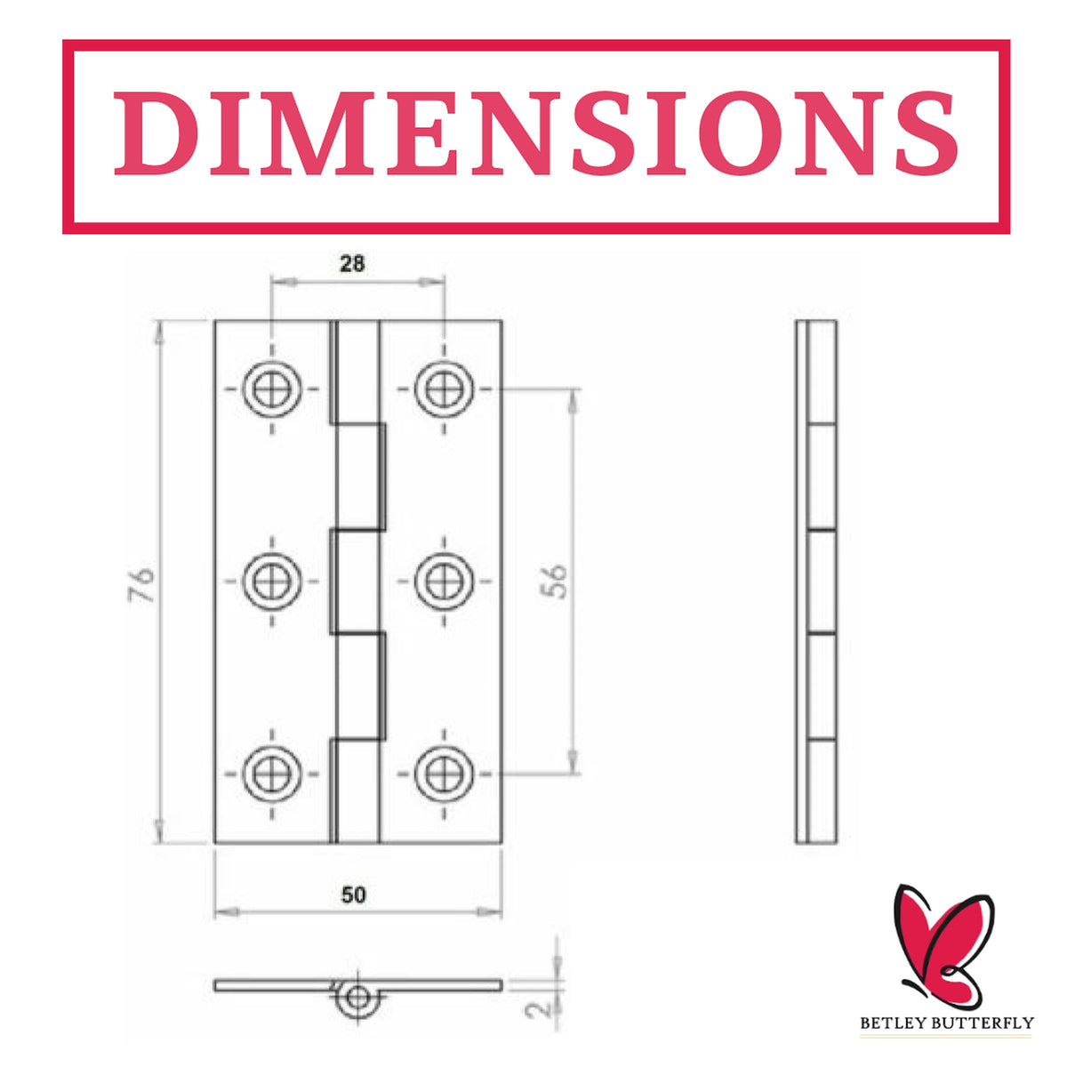Marketplace JPG companion for 3" (75mm) Butt Hinges - Brass Plate Door Hinges - Multi Pack - 2"