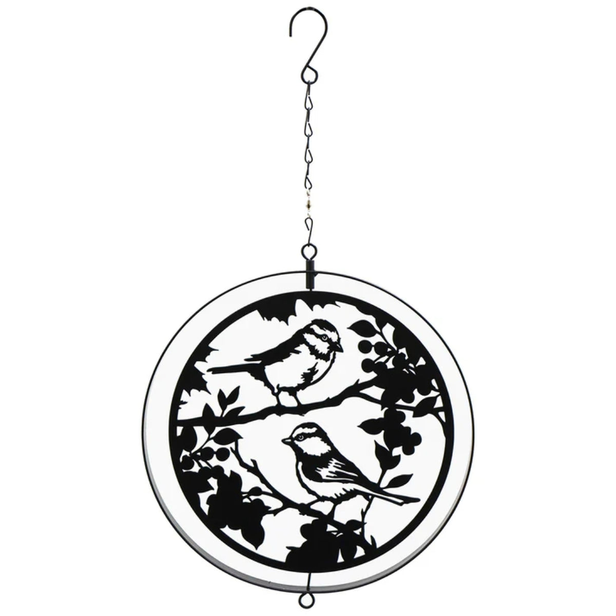Blue Tit Bird Silhouette Hanging Orbit Spinner - Black - 39cm x 23cm