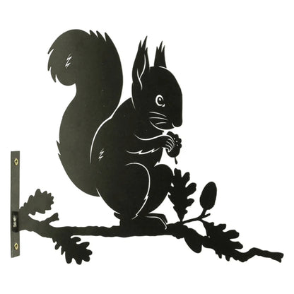 Squirrel Branch Metal Black Silhouette, Tree or Fence Mountable Decoration - 32cm x 29cm x 1.5cm