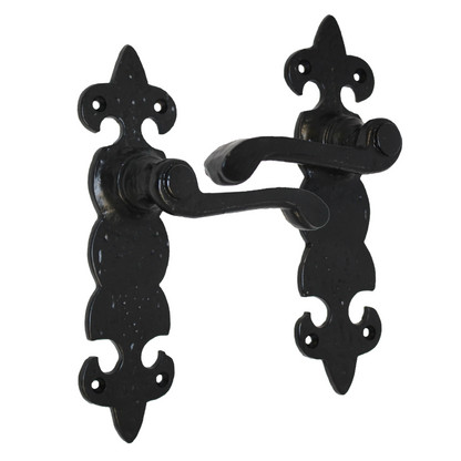 Antique Fleur De Lys Black Door Handle Latch Lock Bathroom Handles