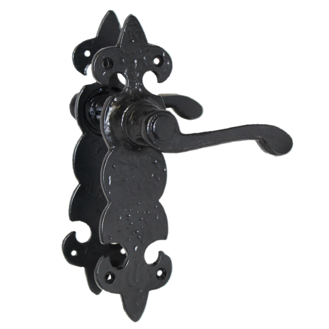 Antique Fleur De Lys Black Door Handle Latch Lock Bathroom Handles
