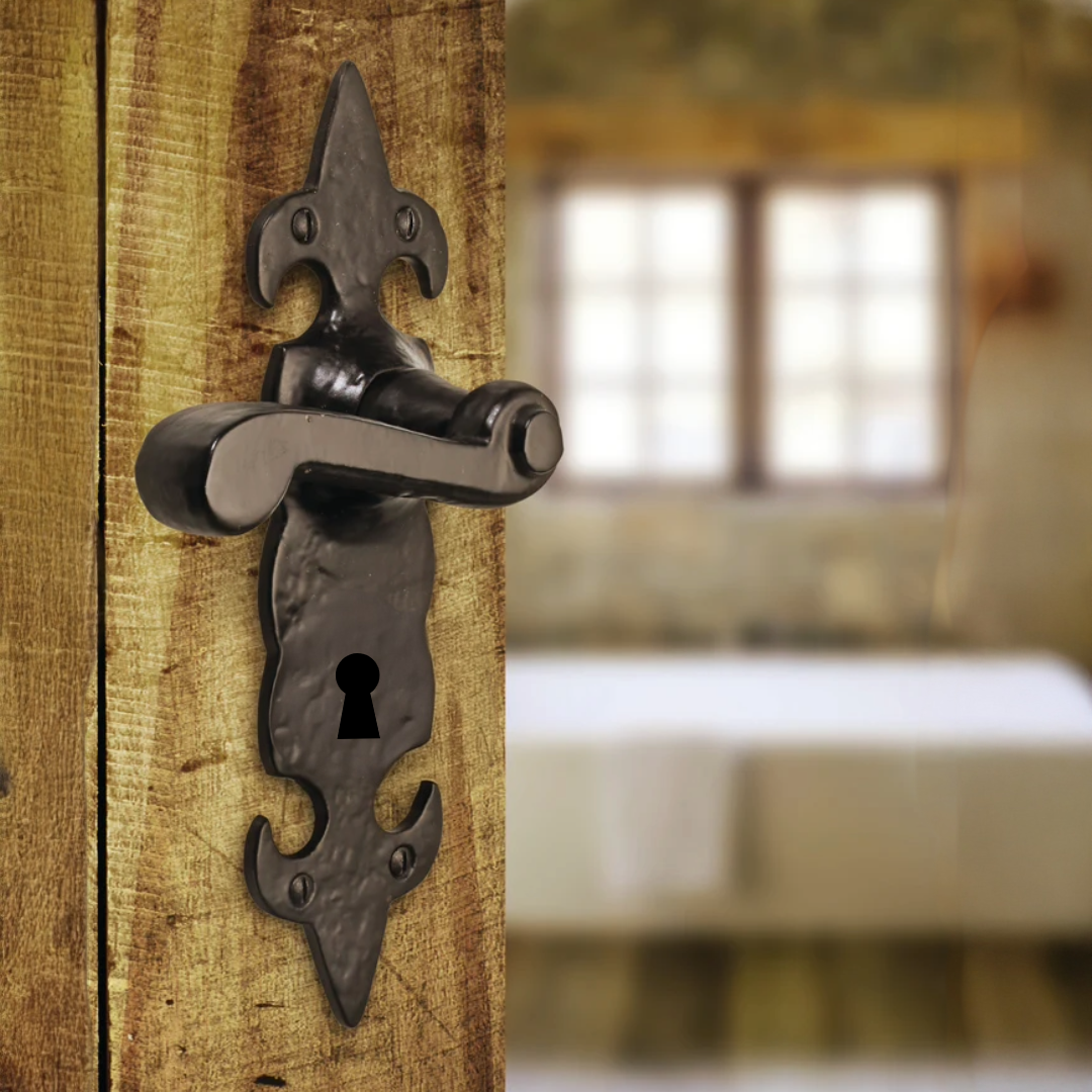 Antique Fleur De Lys Black Door Handle Latch Lock Bathroom Handles