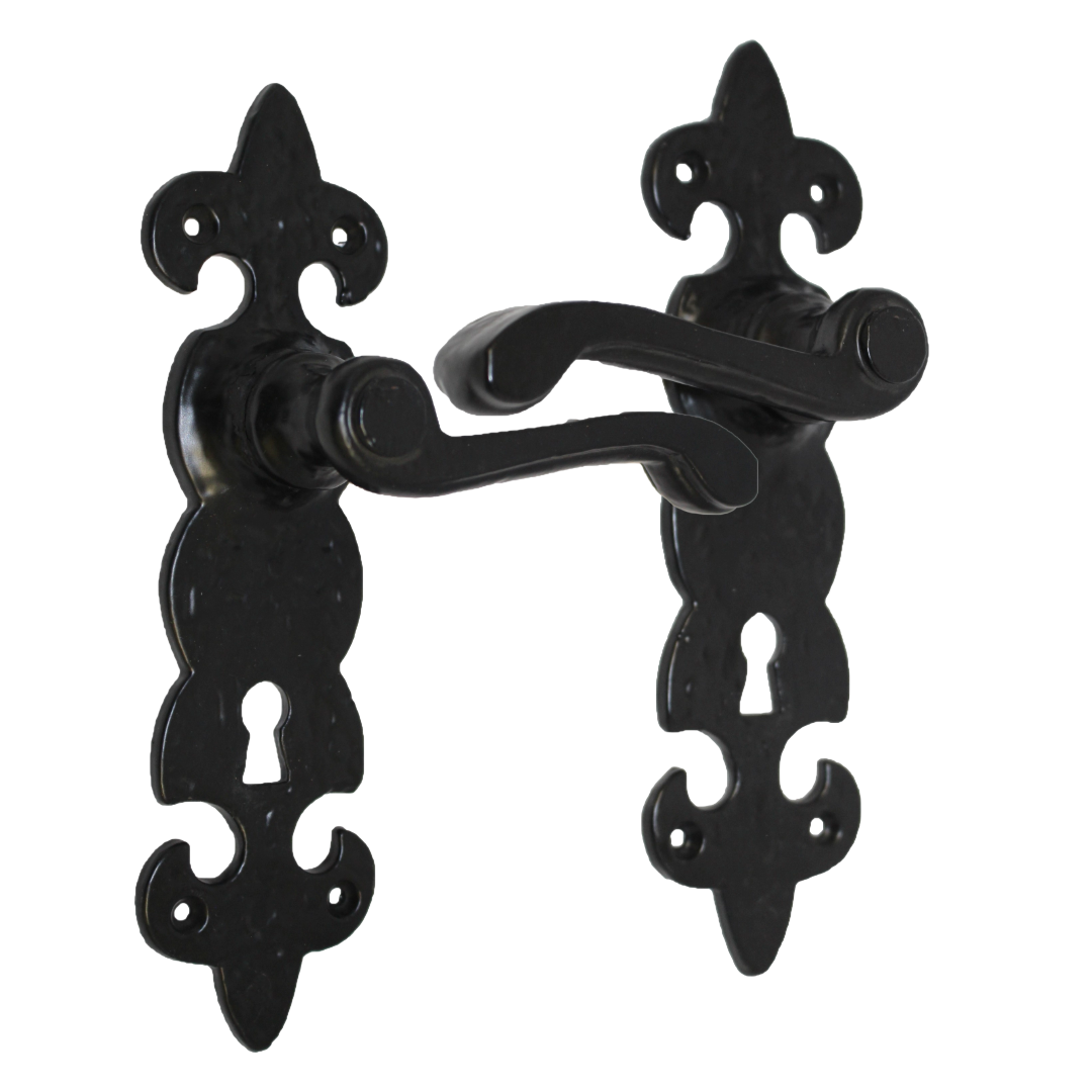 Antique Fleur De Lys Black Door Handle Latch Lock Bathroom Handles