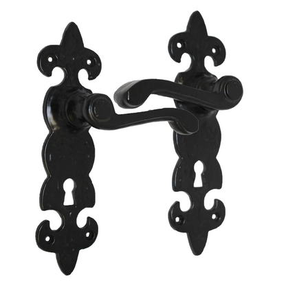 Antique Fleur De Lys Black Door Handle Latch Lock Bathroom Handles
