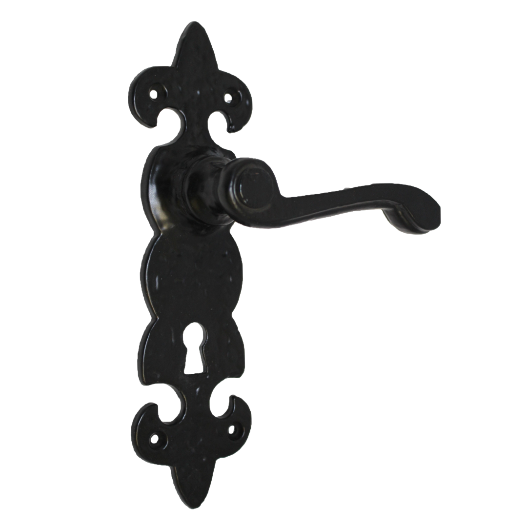 Antique Fleur De Lys Black Door Handle Latch Lock Bathroom Handles