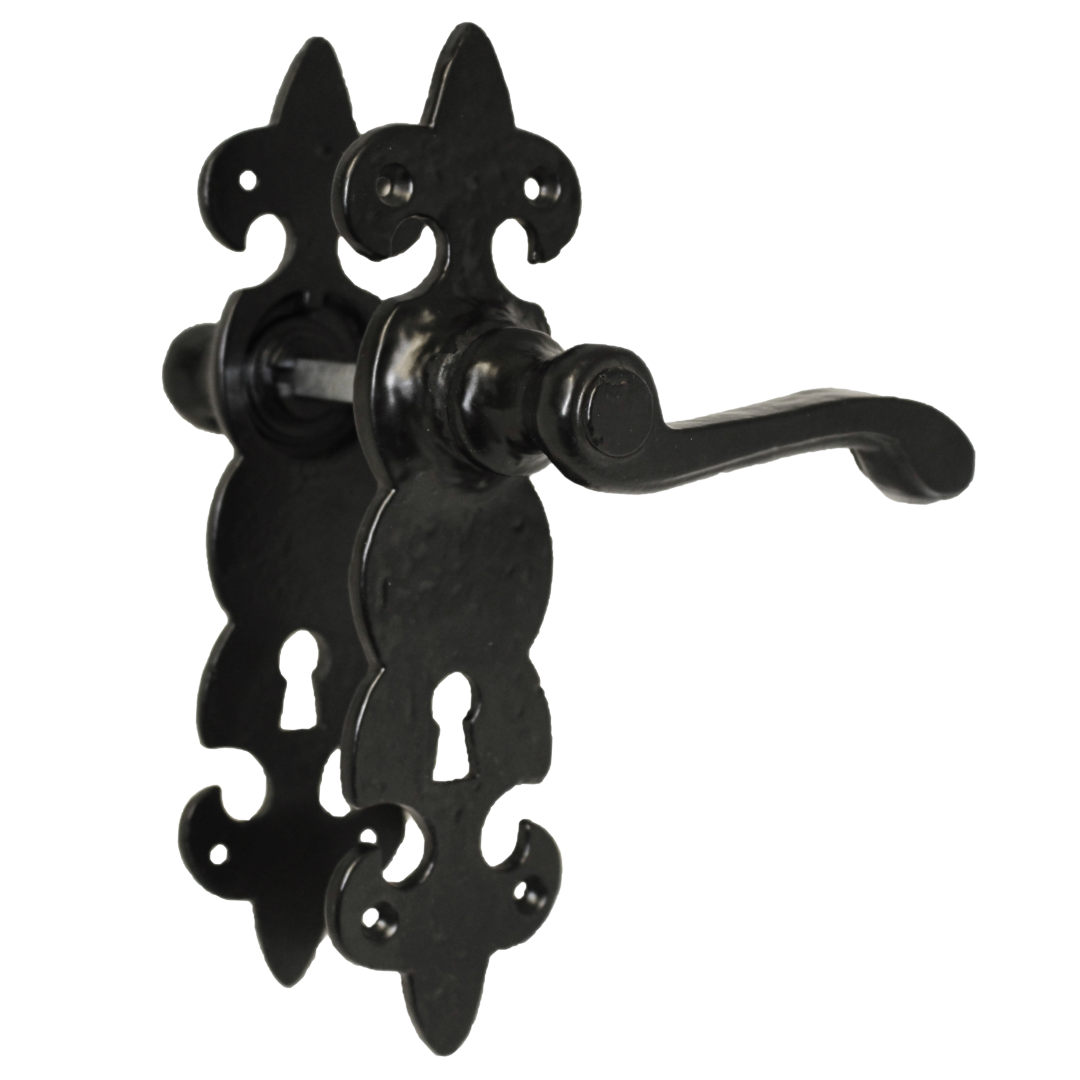 Antique Fleur De Lys Black Door Handle Latch Lock Bathroom Handles