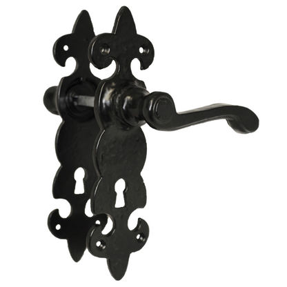 Antique Fleur De Lys Black Door Handle Latch Lock Bathroom Handles