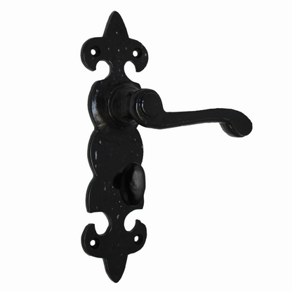 Antique Fleur De Lys Black Door Handle Latch Lock Bathroom Handles