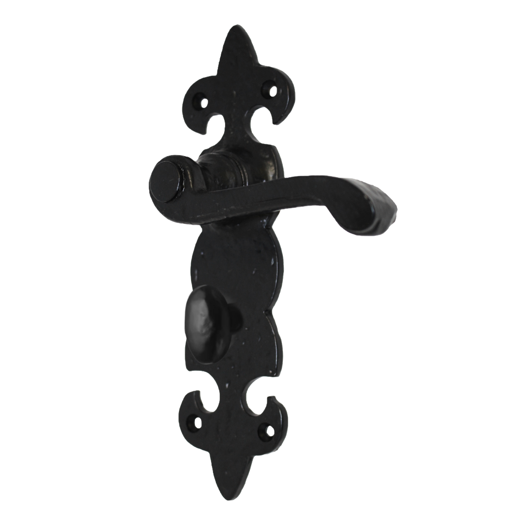 Antique Fleur De Lys Black Door Handle Latch Lock Bathroom Handles