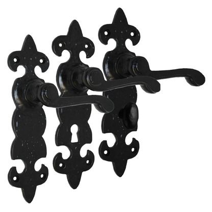 Antique Fleur De Lys Black Door Handle Latch Lock Bathroom Handles