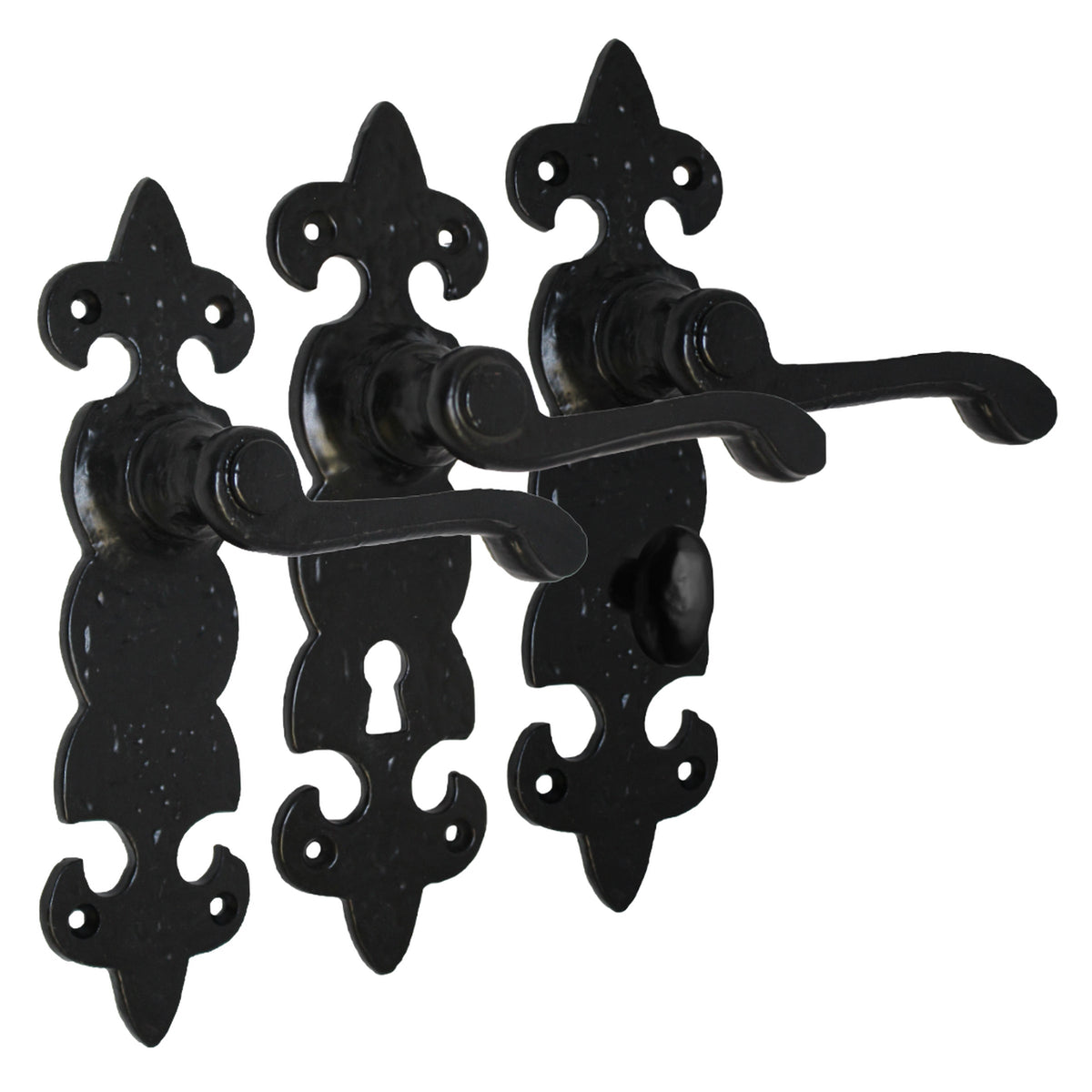 Marketplace JPG companion for Antique Fleur De Lys Black Door Handle Latch Lock Bathroom Handles