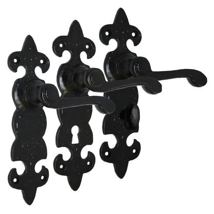 Marketplace JPG companion for Antique Fleur De Lys Black Door Handle Latch Lock Bathroom Handles