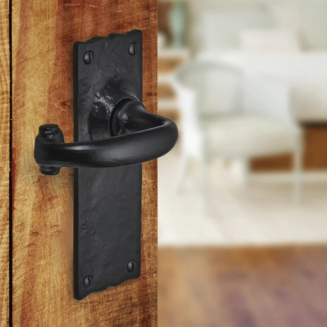 Antique Black Cast Iron Victorian Door Handle Latch Lock Bathroom Handles