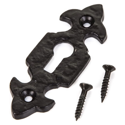 Escutcheon Keyhole Black Cast Iron Cover Door Lock Accessory Fleur-de-Lys