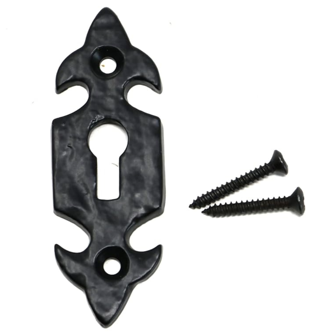 Escutcheon Keyhole Black Cast Iron Cover Door Lock Accessory Fleur-de-Lys