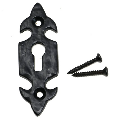 Escutcheon Keyhole Black Cast Iron Cover Door Lock Accessory Fleur-de-Lys
