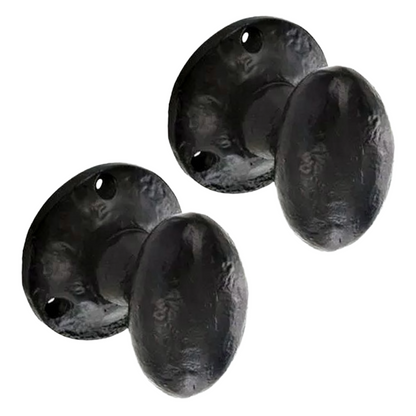 Antique Black Oval Mortice Door Knob Set, Cast Iron Traditional Rustic Door Handles