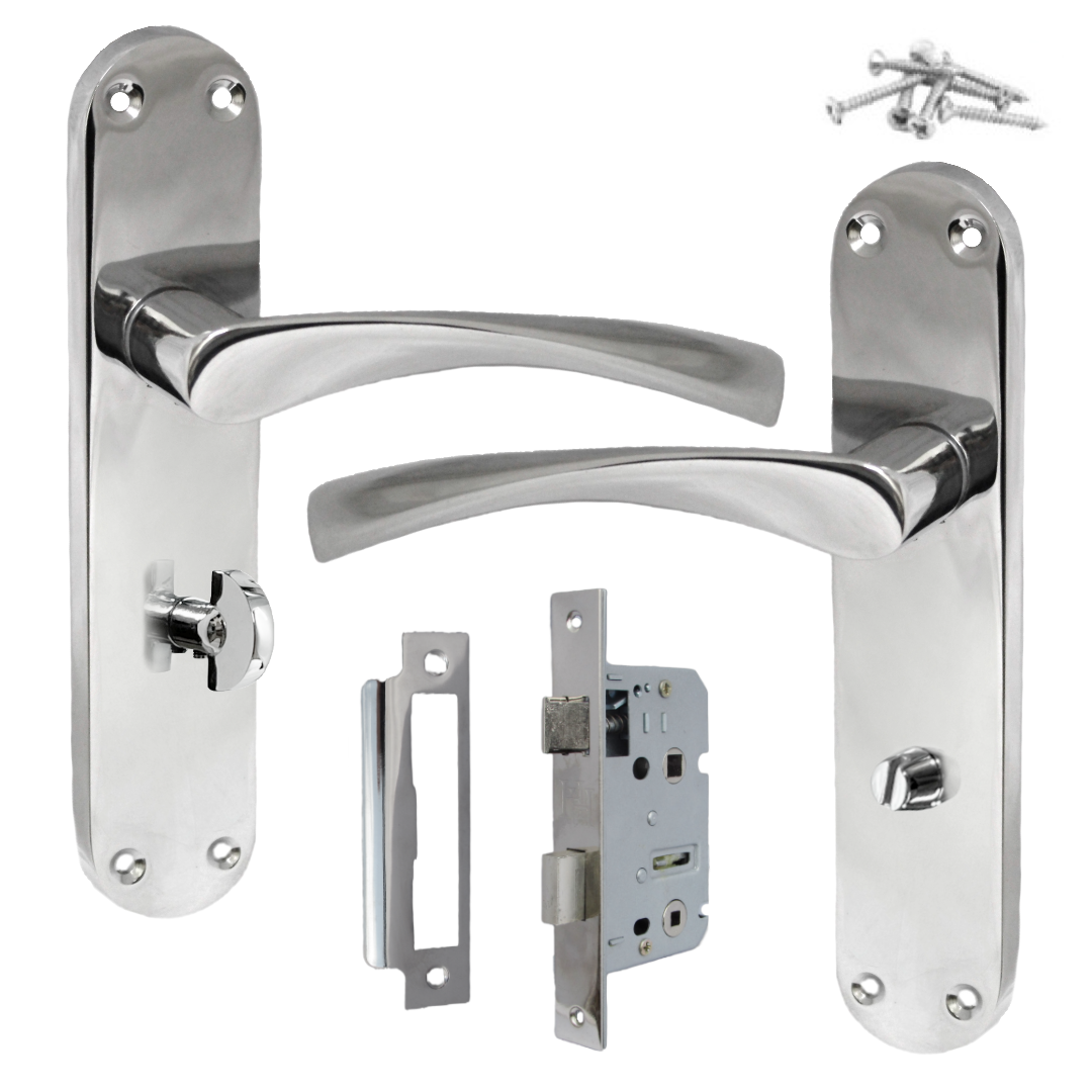 Monja Astrid Door Handles Arched Lever Polished Chrome Bathroom Lock Pack