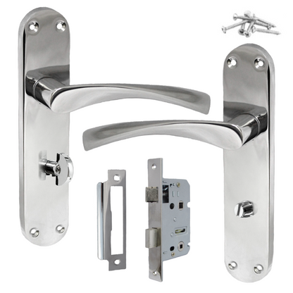 Monja Astrid Door Handles Arched Lever Polished Chrome Bathroom Lock Pack