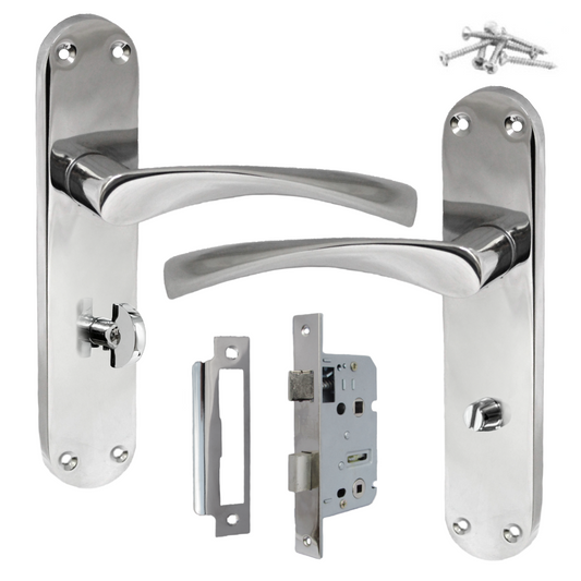 Monja Astrid Door Handles Arched Lever Polished Chrome Bathroom Lock Pack