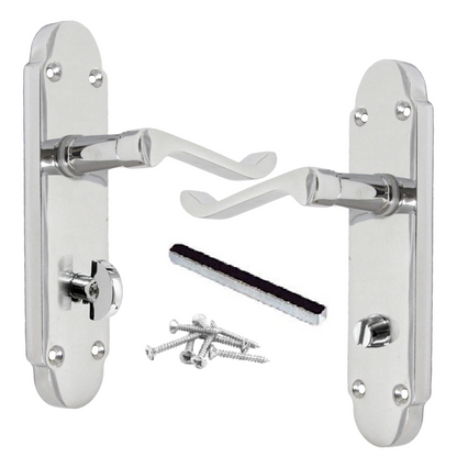 Epsom Door Handle Bathroom Lock Scroll Lever - Polished Chrome