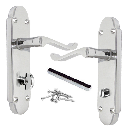 Epsom Door Handle Bathroom Lock Scroll Lever - Polished Chrome