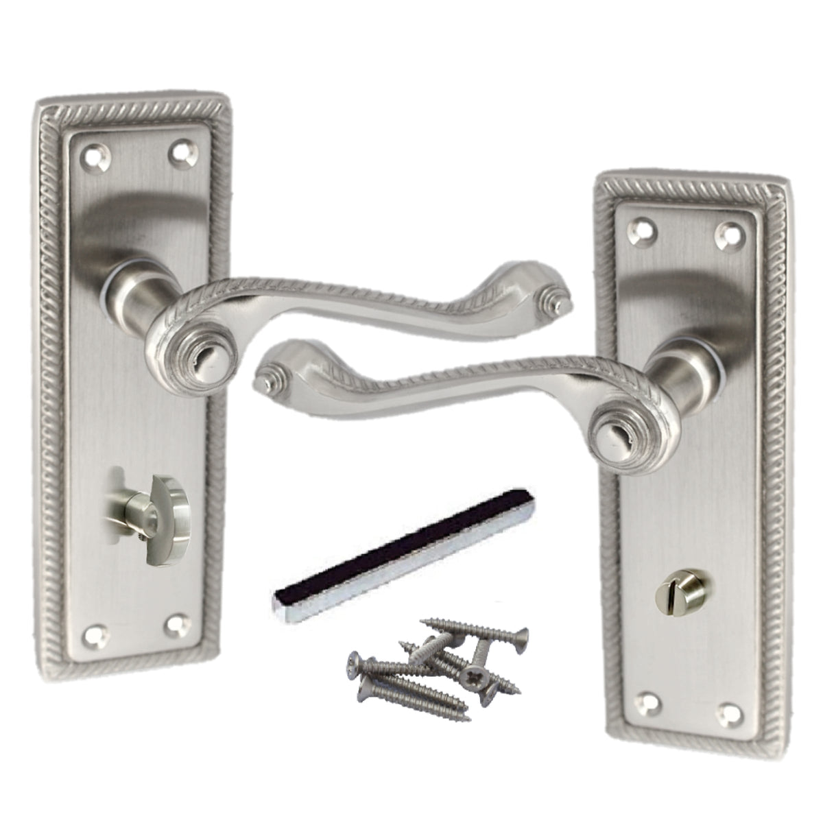 Marketplace JPG companion for Door Handles Georgian Lever Bathroom Lock Roped Edge - Satin 150mm X 50mm - 150mm X 48mm