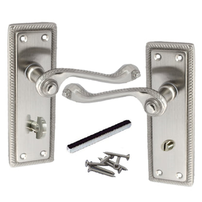 Marketplace JPG companion for Door Handles Georgian Lever Bathroom Lock Roped Edge - Satin 150mm X 50mm - 150mm X 48mm