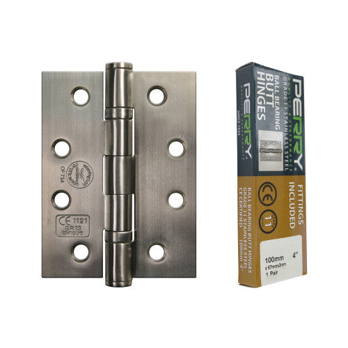 PERRY BRASS 100mm Stainless Steel Fire Door Hinges - Grade 11 CE Marked