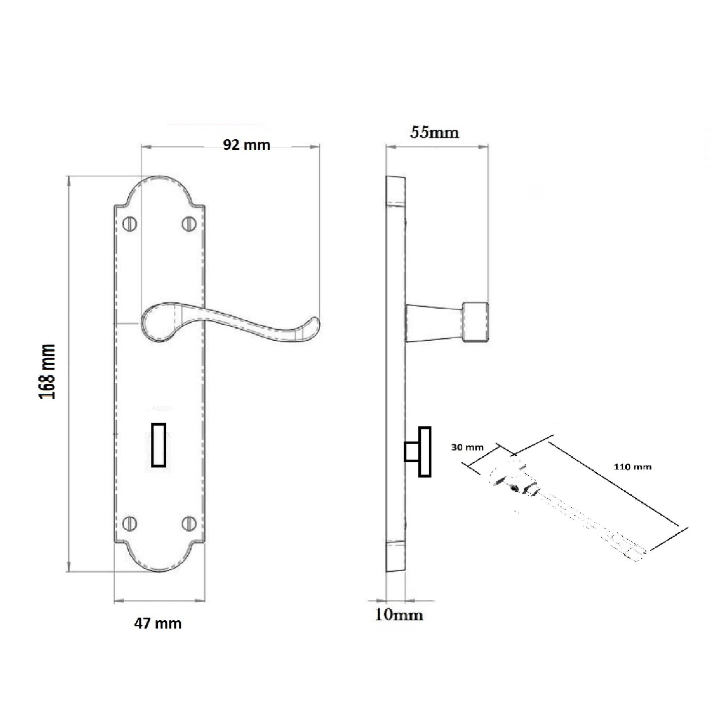 Poignée de porte Epsom pour salle de bain, levier à défilement, nickel noir