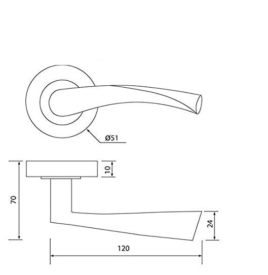 Astrid Door Handles Latch Twist Lever on Rose Duo - Satin Chrome 120mm