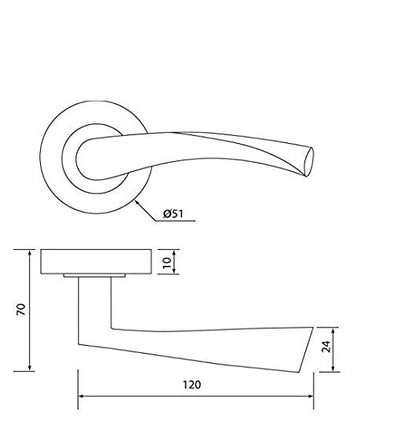 Astrid Door Handles Latch Twist Lever on Rose Duo - Satin Chrome 120mm