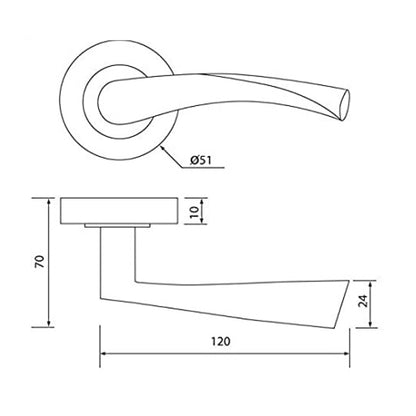 Astrid Door Handles Latch Twist Lever on Rose Duo - Matt Black Chrome 120mm
