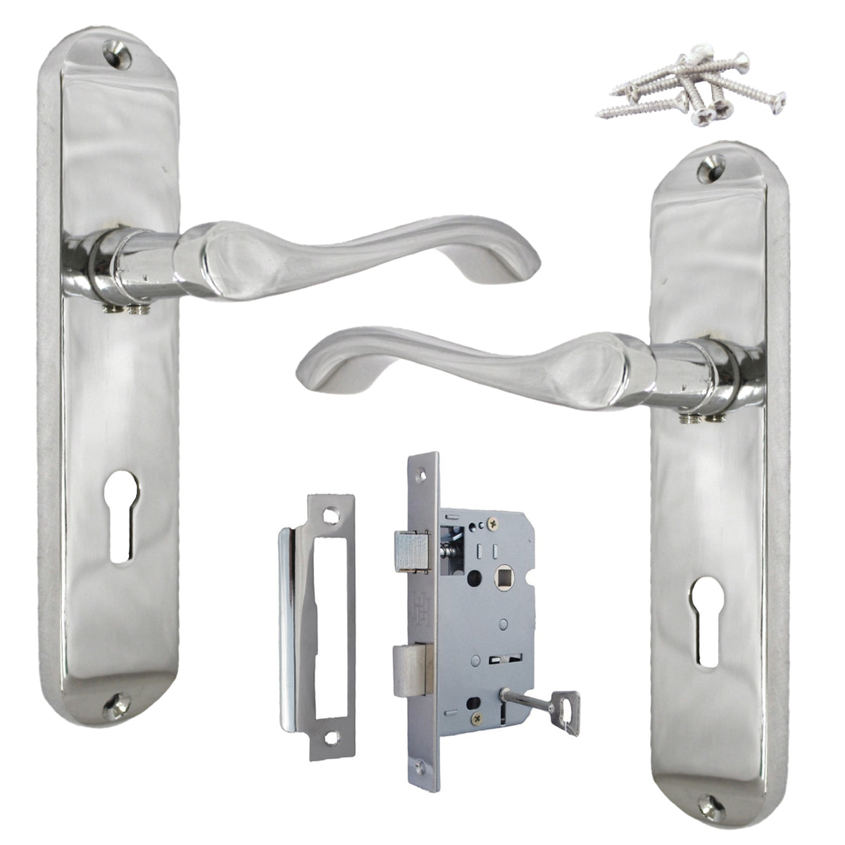 Marketplace JPG companion for Cadenza Door Handles on Backplate Chrome Scroll Sash Lock Set
