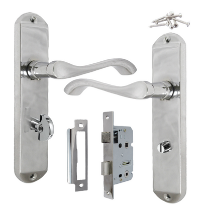 Poignées de porte Cadenza sur plaque arrière, ensemble de serrures de salle de bain chromées à volutes