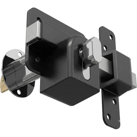 Premium Long Throw Euro Profile Gate Lock, Black 316 Stainless Steel for Sheds, Gates & Garage Doors, Single Thumb Turn Locking, Keyed One Side
