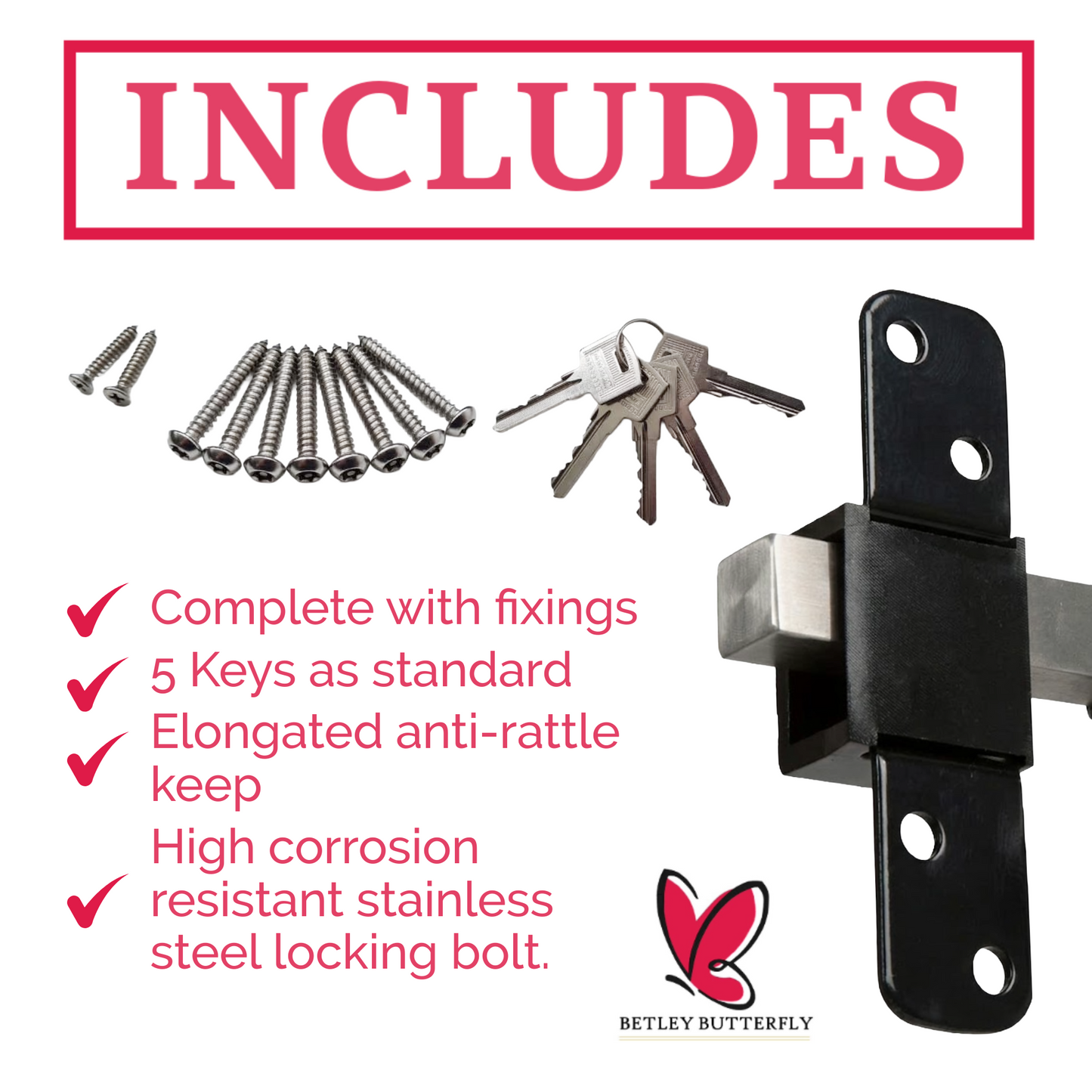 Premium Long Throw Euro Profile Gate Lock, Black 316 Stainless Steel for Sheds, Gates & Garage Doors, Single Thumb Turn Locking, Keyed One Side
