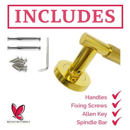 Knurled Turning Door Handles Polished Brass Lever on Round Rose Latch Handle Luxe