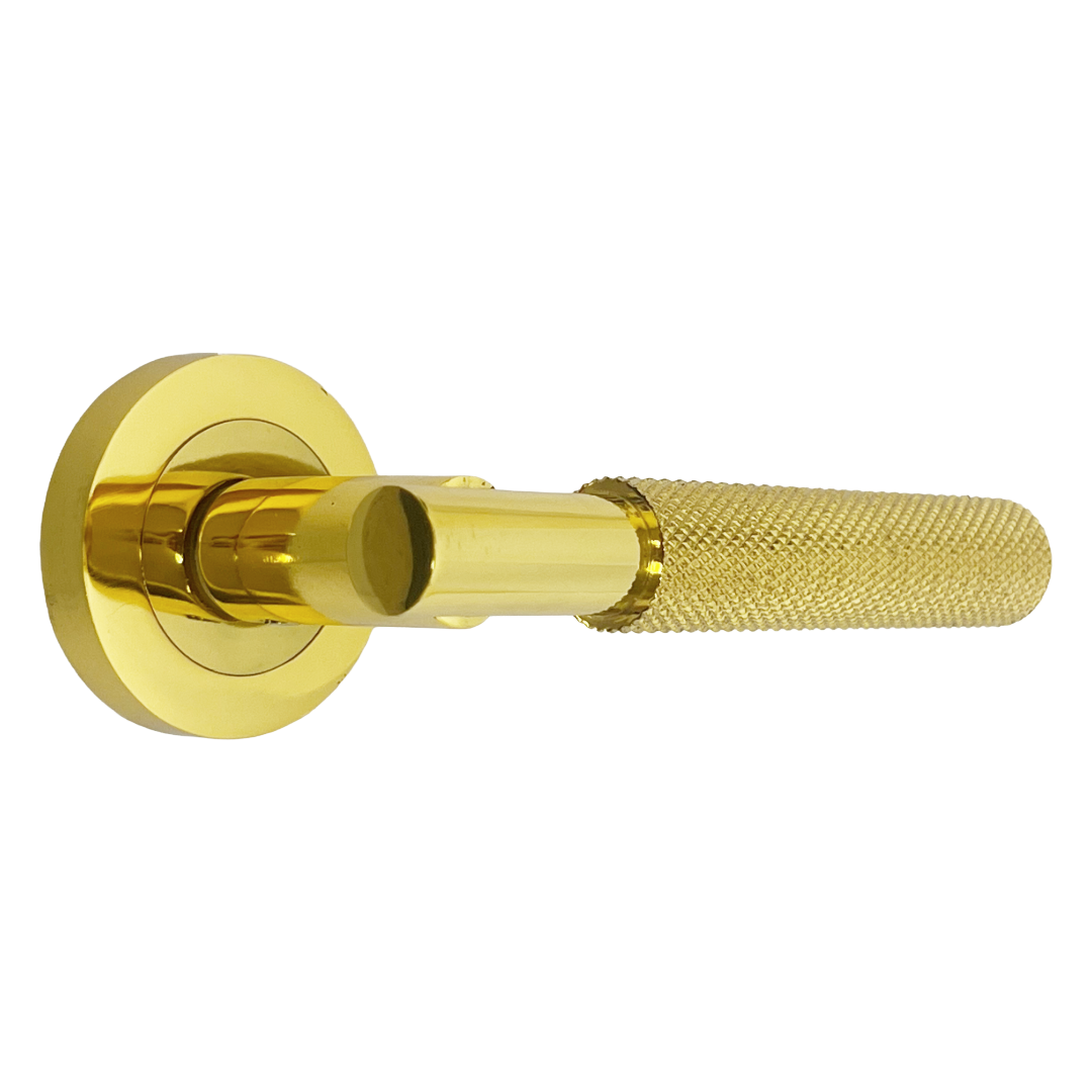 Poignées de porte moletées tournantes en chrome poli, levier sur rosace ronde, poignée de loquet de luxe