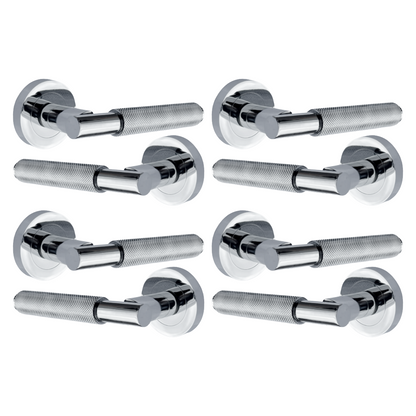 Poignées de porte moletées tournantes en chrome poli, levier sur rosace ronde, poignée de loquet de luxe