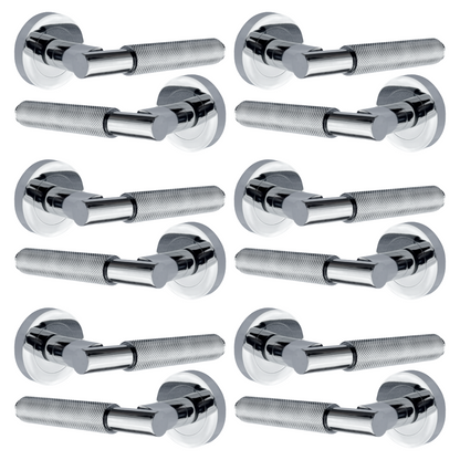 Poignées de porte moletées tournantes en chrome poli, levier sur rosace ronde, poignée de loquet de luxe