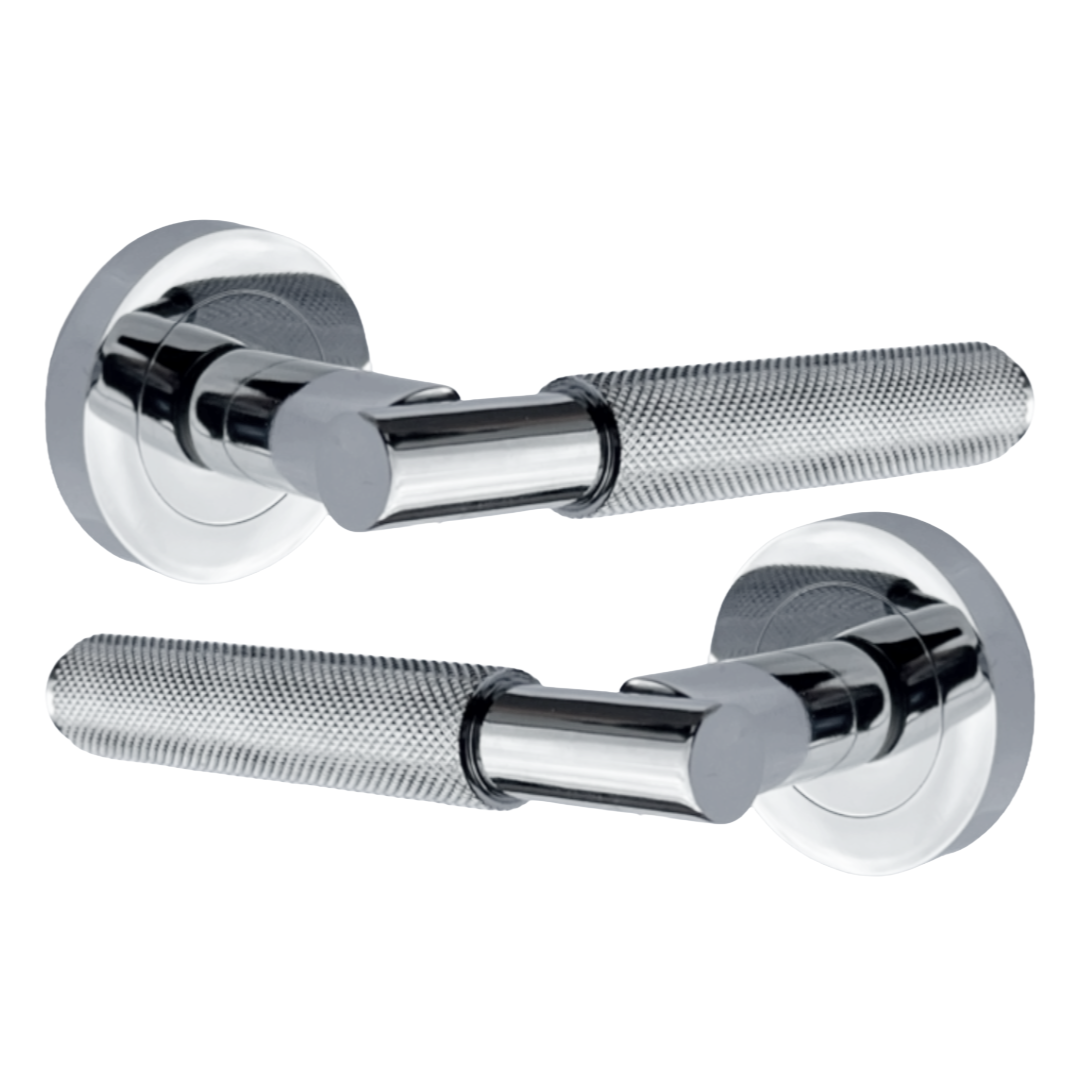 Poignées de porte moletées tournantes en chrome poli, levier sur rosace ronde, poignée de loquet de luxe