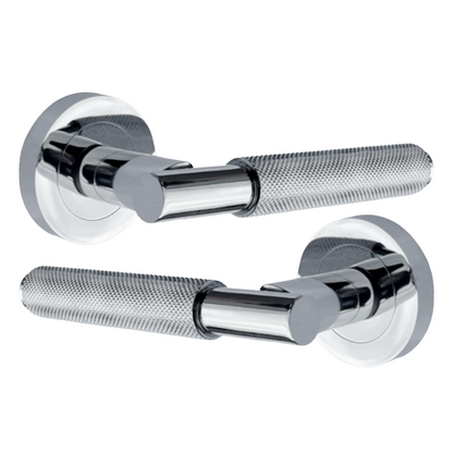 Poignées de porte moletées tournantes en chrome poli, levier sur rosace ronde, poignée de loquet de luxe