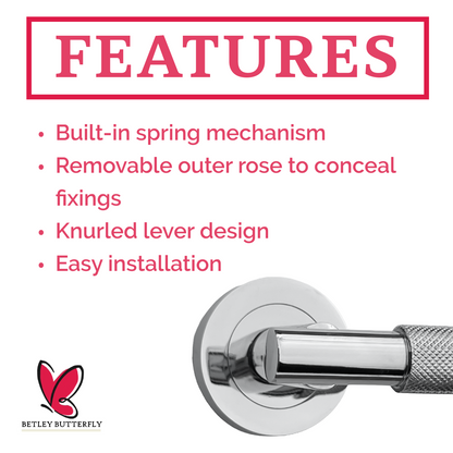 Poignées de porte moletées tournantes en chrome poli, levier sur rosace ronde, poignée de loquet de luxe