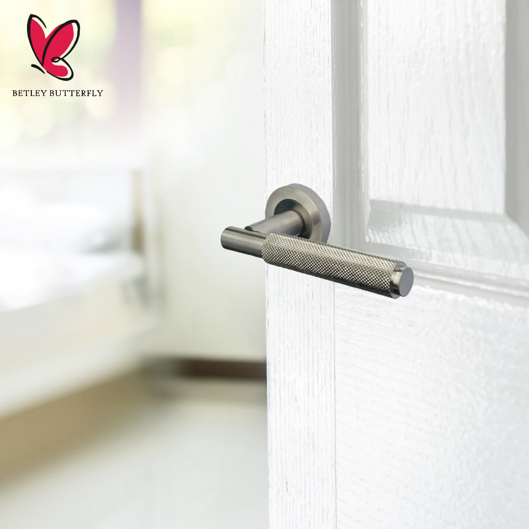 Poignées de porte moletées tournantes à levier satiné sur rosace ronde, poignée de loquet de luxe