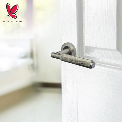 Poignées de porte moletées tournantes à levier satiné sur rosace ronde, poignée de loquet de luxe