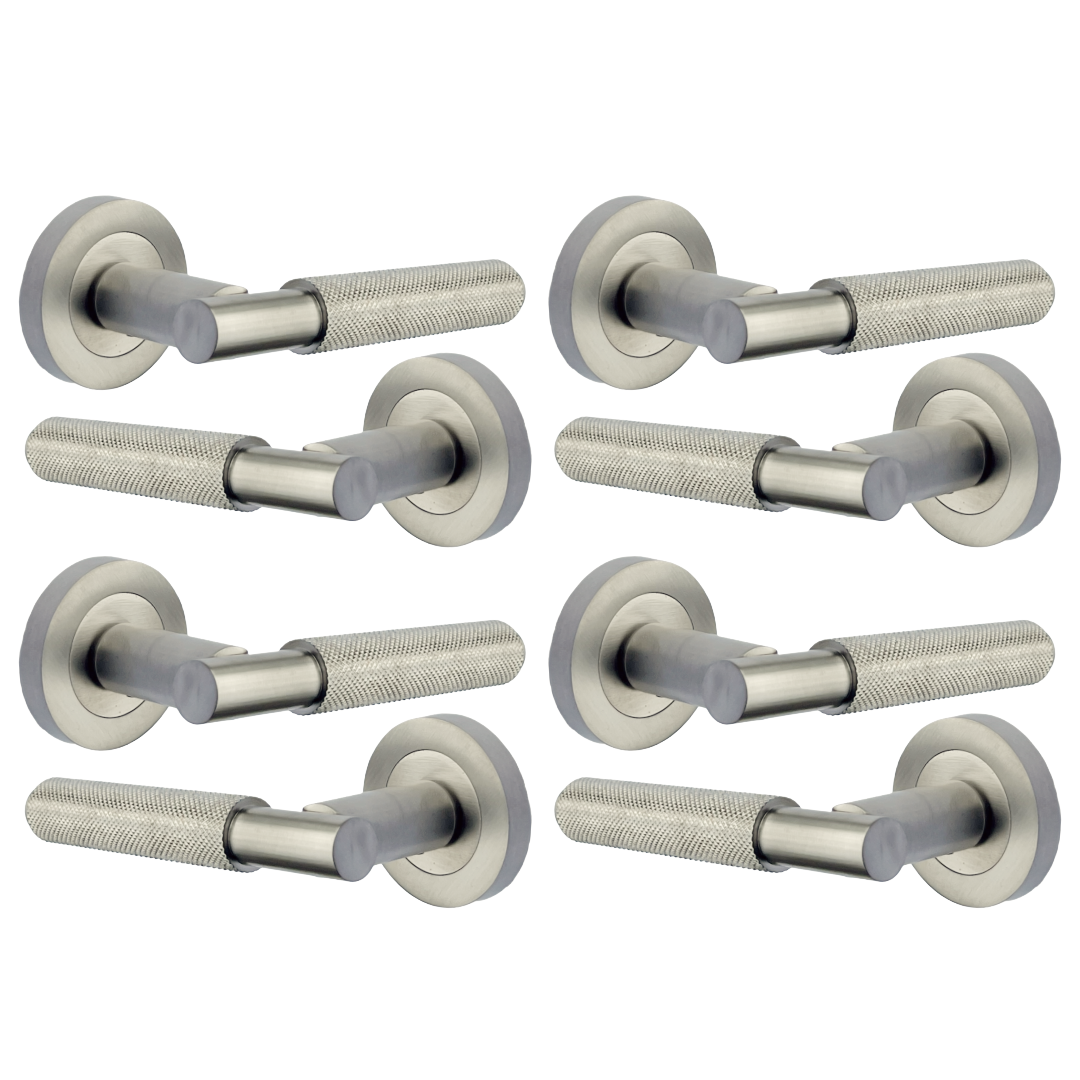 Poignées de porte moletées tournantes à levier satiné sur rosace ronde, poignée de loquet de luxe