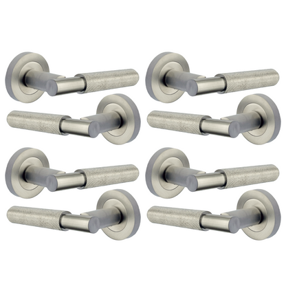 Poignées de porte moletées tournantes à levier satiné sur rosace ronde, poignée de loquet de luxe